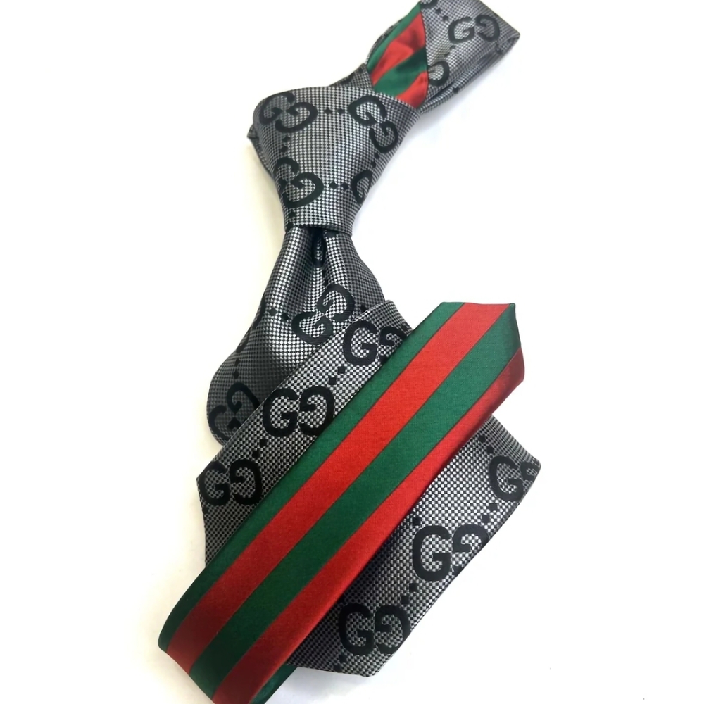 Gucci Gray and Red Silk Tie